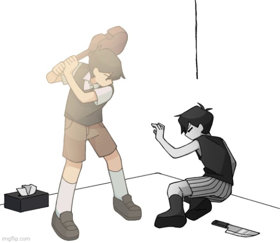 Sunny beating Omori with his violin | image tagged in sunny beating omori with his violin | made w/ Imgflip meme maker