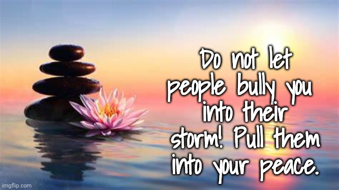 Zen Peace | Do not let people bully you 
into their storm! Pull them
into your peace. | image tagged in zen,finally inner peace,drama | made w/ Imgflip meme maker