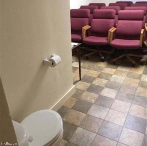 Toilet In Front Of Seats | image tagged in toilet in front of seats | made w/ Imgflip meme maker