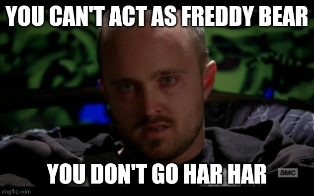 Jesse Pinkman, Bitch. | YOU CAN'T ACT AS FREDDY BEAR; YOU DON'T GO HAR HAR | image tagged in jesse pinkman bitch | made w/ Imgflip meme maker