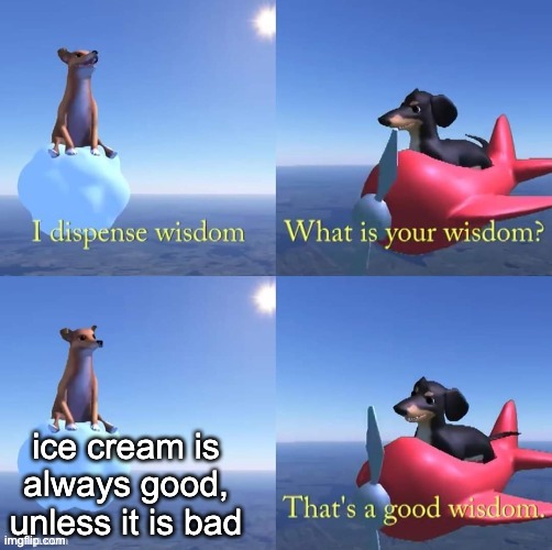 Wisdom dog | ice cream is always good, unless it is bad | image tagged in wisdom dog | made w/ Imgflip meme maker