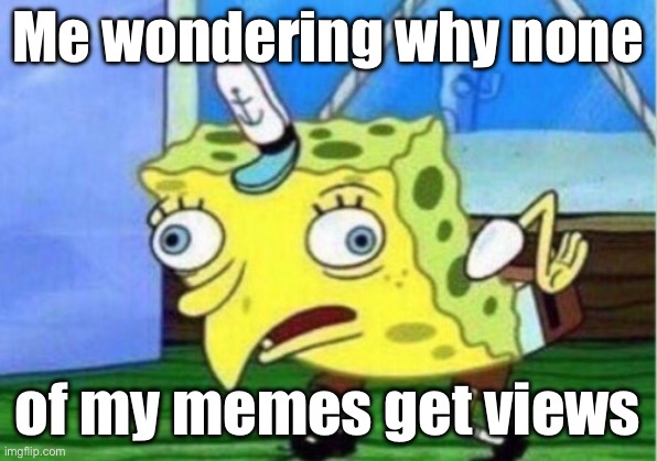 No views fr | Me wondering why none; of my memes get views | image tagged in memes,mocking spongebob | made w/ Imgflip meme maker