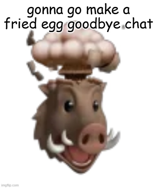 Exploding Boar | gonna go make a fried egg goodbye chat | image tagged in exploding boar | made w/ Imgflip meme maker