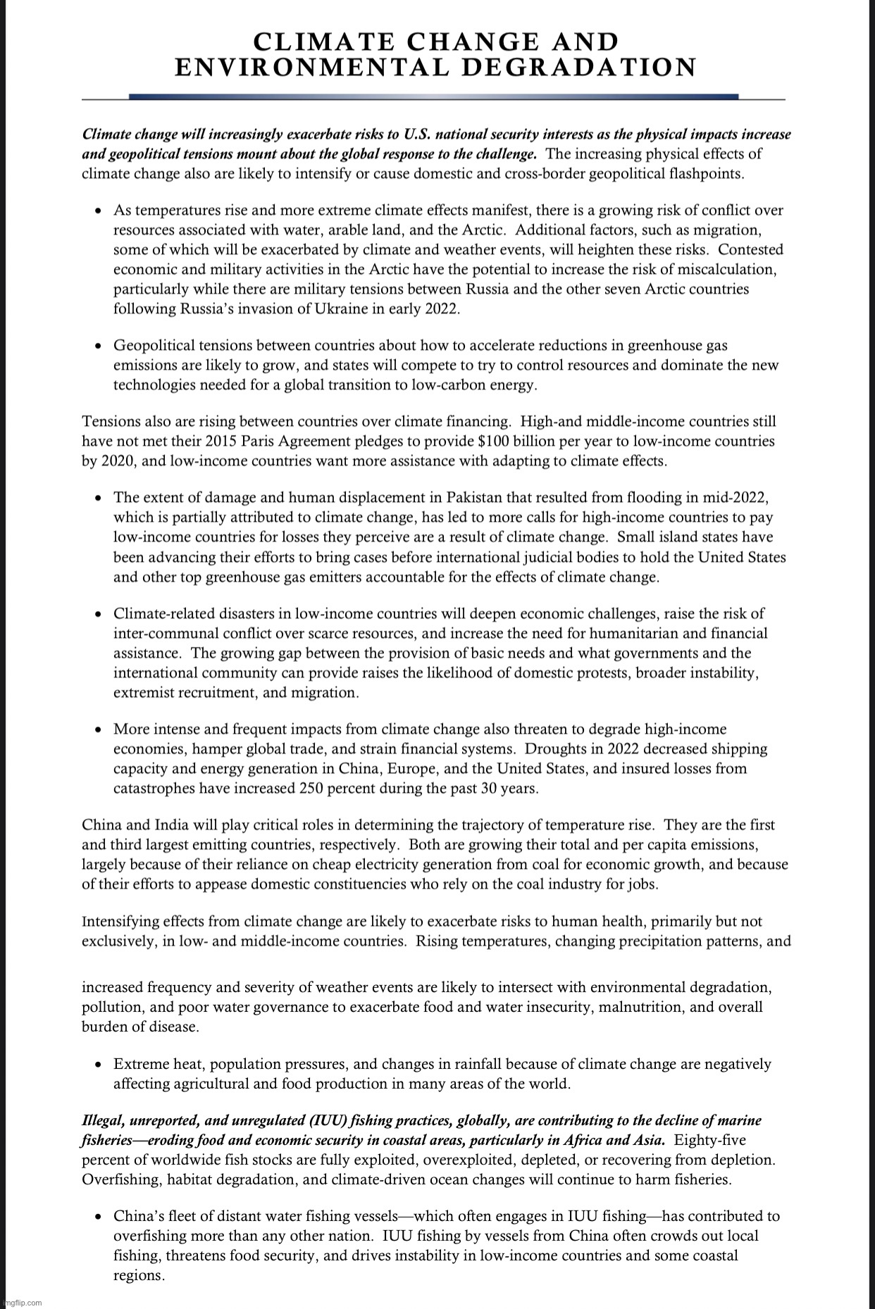 Climate Change and Environmental Degradation according to the 2023 Annual Threat Assessment by the ODNI for the funnies | made w/ Imgflip meme maker