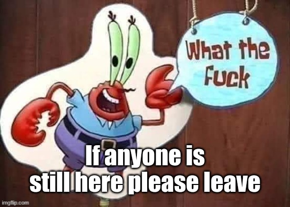 What the mr krabs | If anyone is still here please leave | image tagged in what the mr krabs | made w/ Imgflip meme maker