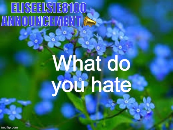 EliseElsie8100 Announcement | What do you hate | image tagged in eliseelsie8100 announcement | made w/ Imgflip meme maker