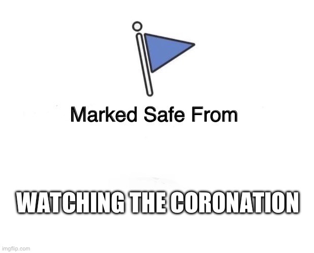 Marked Safe Flag | WATCHING THE CORONATION | image tagged in marked safe flag | made w/ Imgflip meme maker