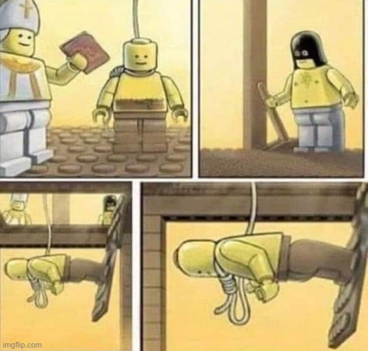 The end | image tagged in lego,death,hanging,hanging out | made w/ Imgflip meme maker