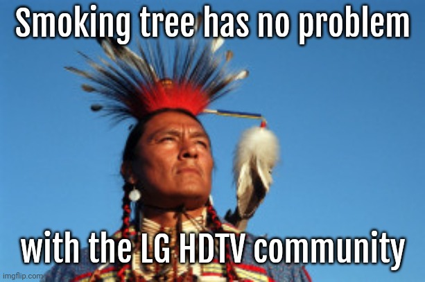 LG HDTV. | Smoking tree has no problem; with the LG HDTV community | image tagged in native american look at sky | made w/ Imgflip meme maker