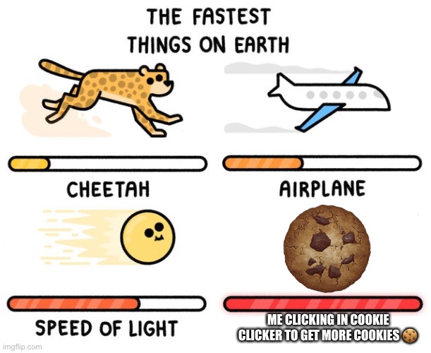 Cookie clicker | ME CLICKING IN COOKIE CLICKER TO GET MORE COOKIES 🍪 | image tagged in fastest thing possible | made w/ Imgflip meme maker
