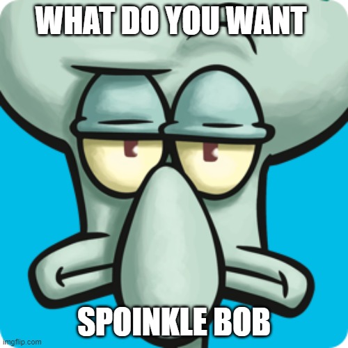 bob | WHAT DO YOU WANT; SPOINKLE BOB | image tagged in what do you want | made w/ Imgflip meme maker