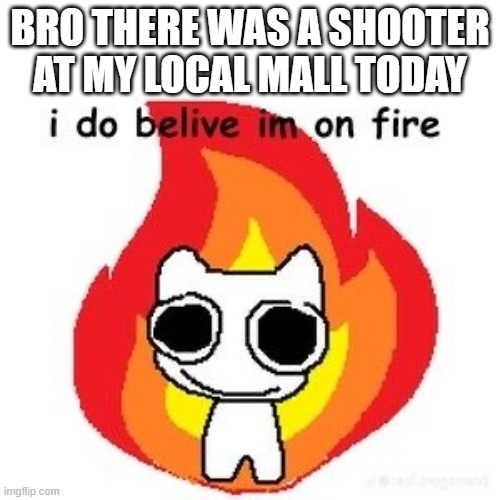 jesus christ i couldve been there (i went to a different mall today) | BRO THERE WAS A SHOOTER AT MY LOCAL MALL TODAY | image tagged in mmmm diagnosed adhd | made w/ Imgflip meme maker