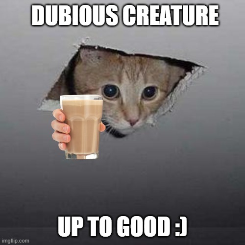 have some chomky milc | DUBIOUS CREATURE; UP TO GOOD :) | image tagged in memes,ceiling cat | made w/ Imgflip meme maker