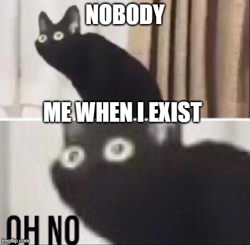 Oh no cat | NOBODY; ME WHEN I EXIST | image tagged in oh no cat | made w/ Imgflip meme maker