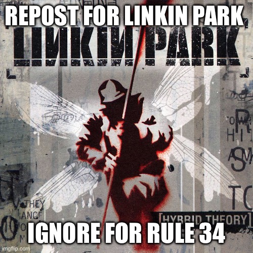 Repost for linkin park if you hate rule 34 | REPOST FOR LINKIN PARK; IGNORE FOR RULE 34 | image tagged in linkin park hybrid theory,rule 34 | made w/ Imgflip meme maker