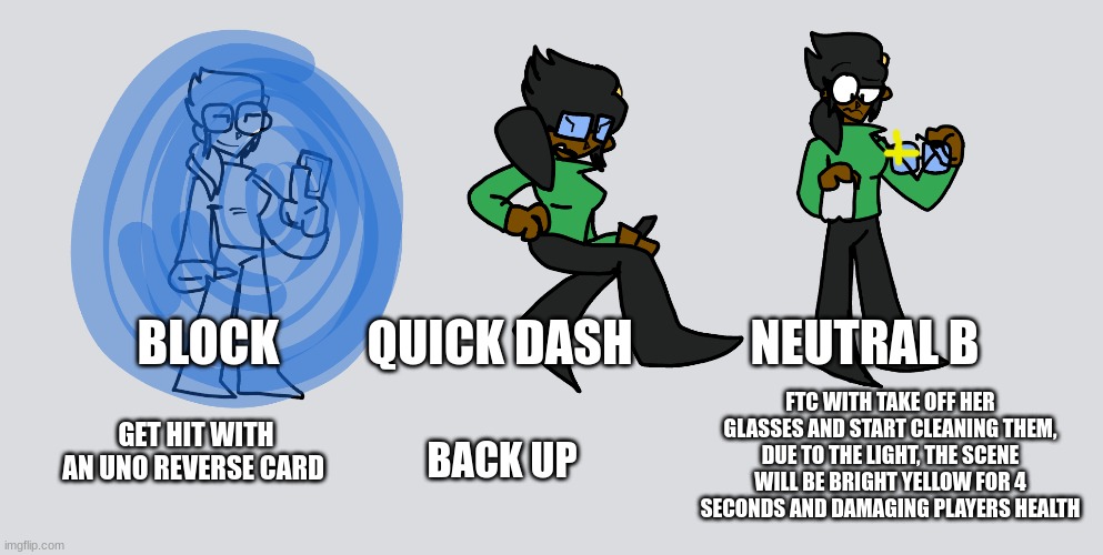 i need to gonna bed but my is watching a horror movie so i'm no sleepong (half of SSBU moveset) | BLOCK         QUICK DASH            NEUTRAL B; FTC WITH TAKE OFF HER GLASSES AND START CLEANING THEM, DUE TO THE LIGHT, THE SCENE WILL BE BRIGHT YELLOW FOR 4 SECONDS AND DAMAGING PLAYERS HEALTH; GET HIT WITH AN UNO REVERSE CARD; BACK UP | made w/ Imgflip meme maker