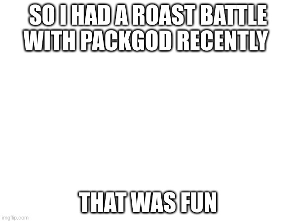 that was fun | SO I HAD A ROAST BATTLE WITH PACKGOD RECENTLY; THAT WAS FUN | image tagged in roasted,packgod | made w/ Imgflip meme maker