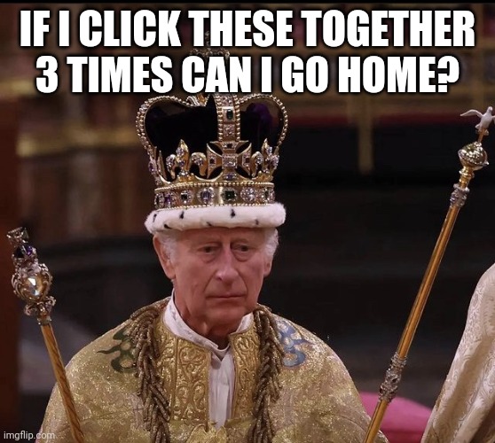 King Charles Crown | IF I CLICK THESE TOGETHER 3 TIMES CAN I GO HOME? | image tagged in king charles crown | made w/ Imgflip meme maker