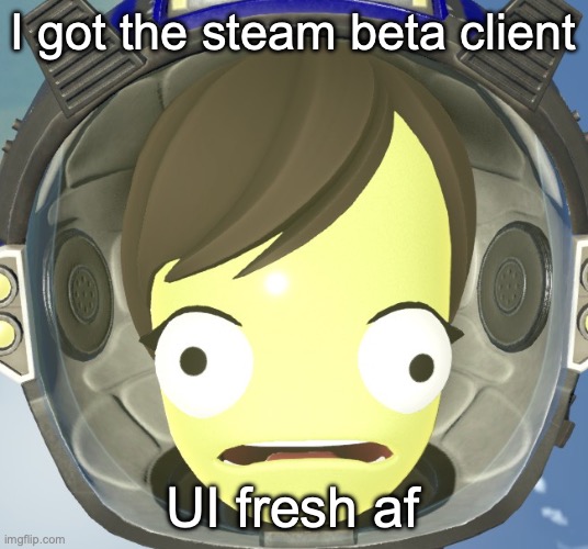 Scared Kerbal | I got the steam beta client; UI fresh af | image tagged in scared kerbal | made w/ Imgflip meme maker