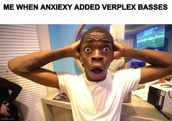 Suprised Black Man | ME WHEN ANXIEXY ADDED VERPLEX BASSES | image tagged in suprised black man | made w/ Imgflip meme maker