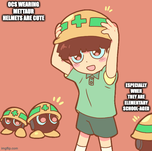 Young OC With Mettaur Helmet | OCS WEARING METTAUR HELMETS ARE CUTE; ESPECIALLY WHEN THEY ARE ELEMENTARY SCHOOL-AGED | image tagged in megaman,oc,memes | made w/ Imgflip meme maker