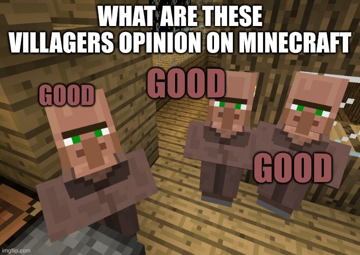 it's a great game | WHAT ARE THESE VILLAGERS OPINION ON MINECRAFT; GOOD; GOOD; GOOD | image tagged in minecraft villagers | made w/ Imgflip meme maker