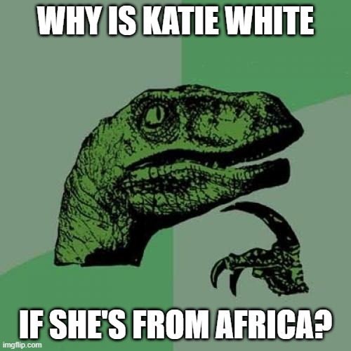 MEAN GIRLS | WHY IS KATIE WHITE; IF SHE'S FROM AFRICA? | image tagged in memes,philosoraptor | made w/ Imgflip meme maker