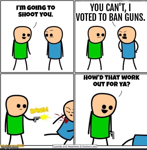 The best way to stop a bad guy with a gun is with your vote | YOU CAN'T, I VOTED TO BAN GUNS. | made w/ Imgflip meme maker