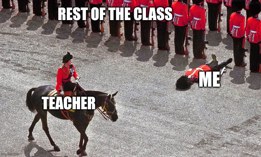 So true- | REST OF THE CLASS; ME; TEACHER | image tagged in memes | made w/ Imgflip meme maker