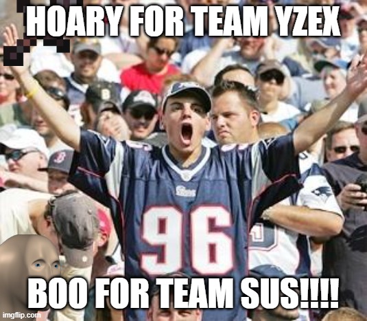 Hoary to the right Sports Team | HOARY FOR TEAM YZEX; BOO FOR TEAM SUS!!!! | image tagged in sports fans | made w/ Imgflip meme maker