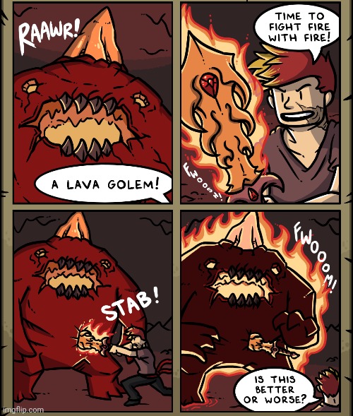 A lava golem | image tagged in lava,golem,fire,sword,comics,comics/cartoons | made w/ Imgflip meme maker