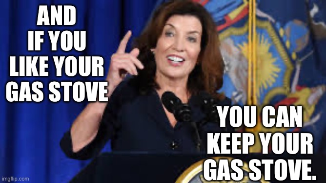 Shades of the days of Obama | AND IF YOU LIKE YOUR GAS STOVE; YOU CAN KEEP YOUR GAS STOVE. | image tagged in political meme | made w/ Imgflip meme maker