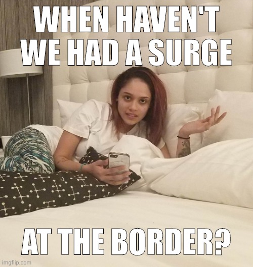 Probably Dec of 2020. | WHEN HAVEN'T WE HAD A SURGE; AT THE BORDER? | image tagged in memes | made w/ Imgflip meme maker