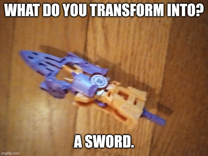 Minicon design failure | WHAT DO YOU TRANSFORM INTO? A SWORD. | image tagged in transformers,robots in disguise,mini-con | made w/ Imgflip meme maker