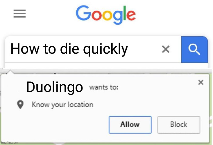Wants to know your location | How to die quickly; Duolingo | image tagged in wants to know your location,duolingo | made w/ Imgflip meme maker