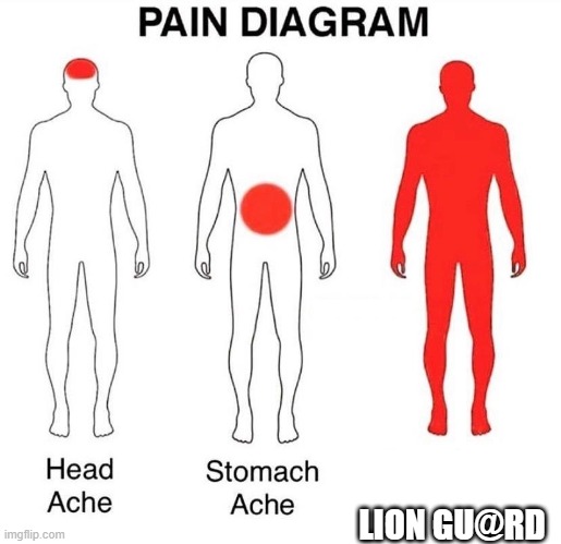 Pain Diagram | LION GU@RD | image tagged in pain diagram | made w/ Imgflip meme maker