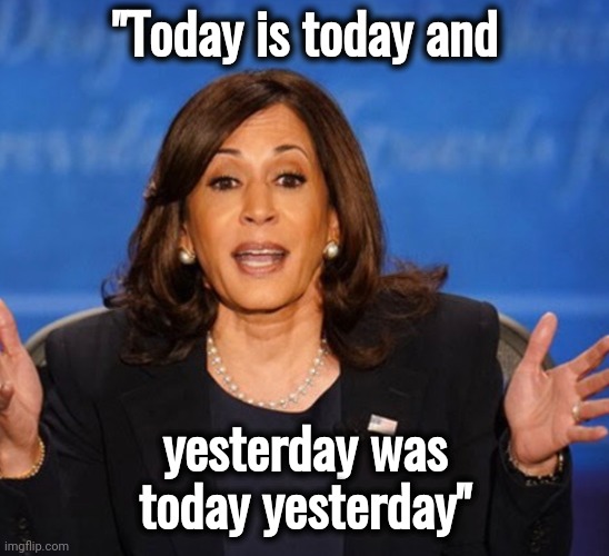 Kamala Harris | "Today is today and yesterday was today yesterday" | image tagged in kamala harris | made w/ Imgflip meme maker