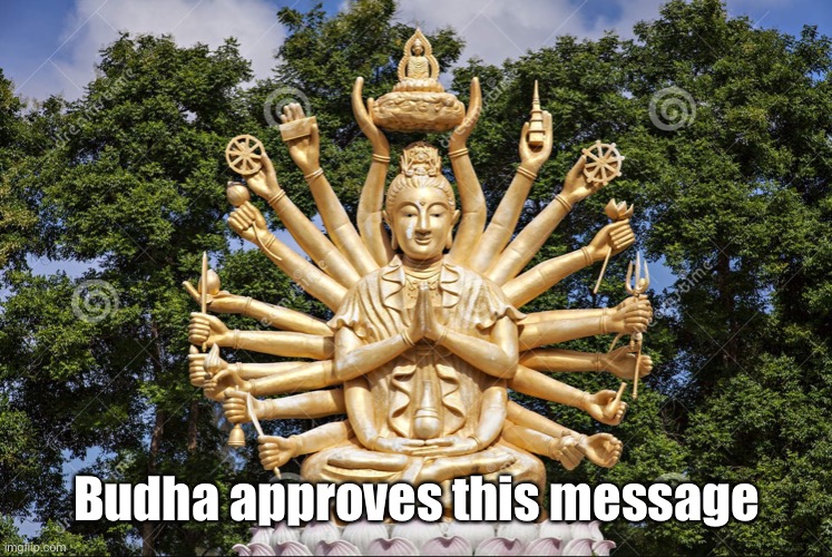 Many handed Budha | Budha approves this message | image tagged in many handed budha | made w/ Imgflip meme maker