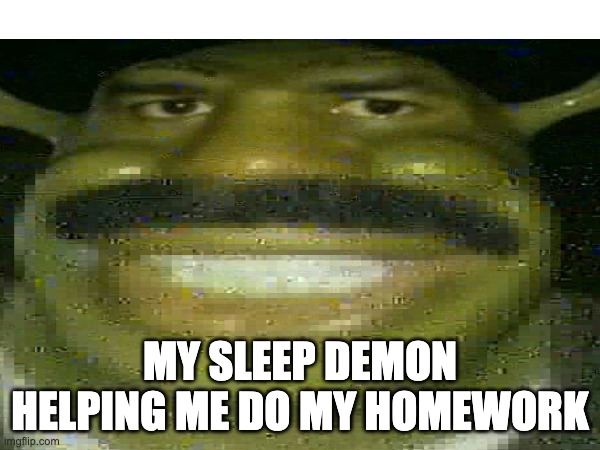 sleep demon | MY SLEEP DEMON HELPING ME DO MY HOMEWORK | image tagged in funny memes | made w/ Imgflip meme maker