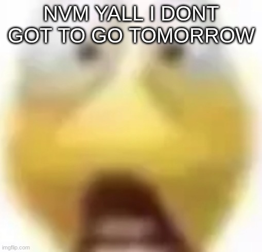 Shocked | NVM YALL I DONT GOT TO GO TOMORROW | image tagged in shocked | made w/ Imgflip meme maker