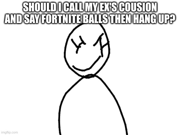 i did it | SHOULD I CALL MY EX'S COUSIN AND SAY FORTNITE BALLS THEN HANG UP? | made w/ Imgflip meme maker