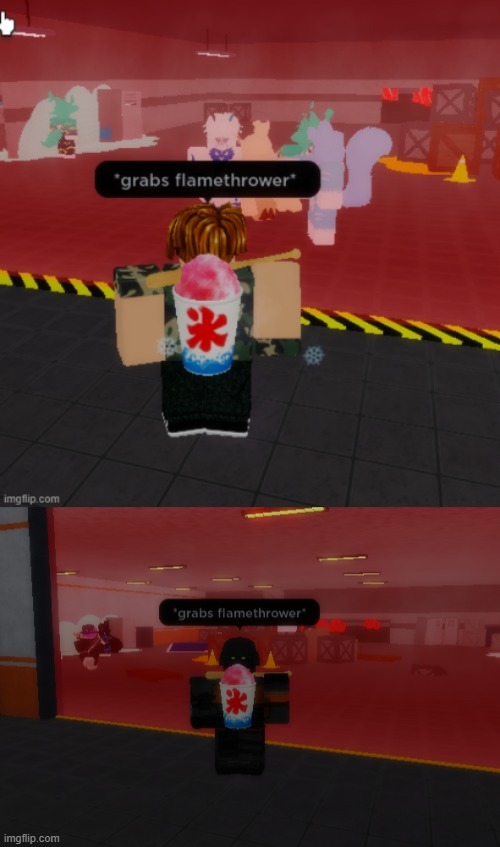 recreated it | image tagged in grabs flamethrower | made w/ Imgflip meme maker