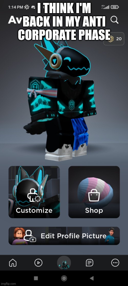 The toaster 2.0 | I THINK I'M BACK IN MY ANTI CORPORATE PHASE | image tagged in the toaster 2 0 | made w/ Imgflip meme maker