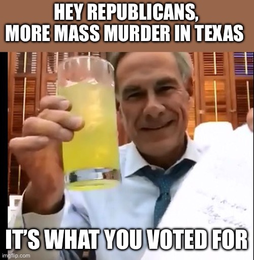 governor abbott | HEY REPUBLICANS, MORE MASS MURDER IN TEXAS; IT’S WHAT YOU VOTED FOR | image tagged in governor abbott | made w/ Imgflip meme maker