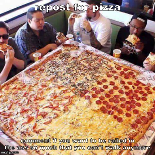 imma wait for someone to disable the comments (Mod note:you called?) | repost for pizza; comment if you want to be railed in the ass so much that you can't walk anymore | image tagged in pizza,shitpost,msmg,oh wow are you actually reading these tags | made w/ Imgflip meme maker