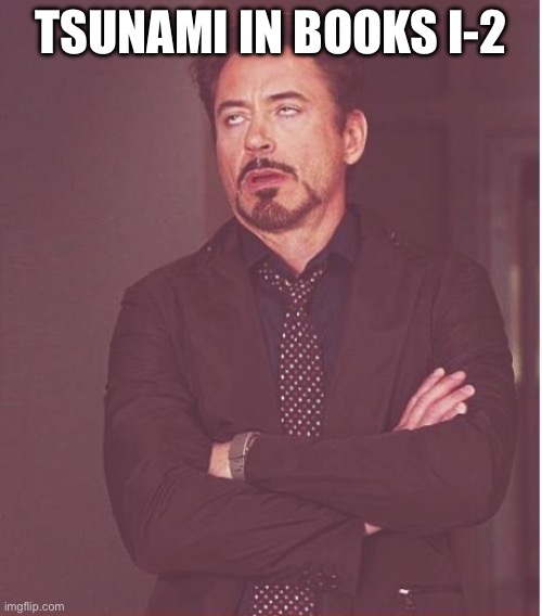 Face You Make Robert Downey Jr Meme | TSUNAMI IN BOOKS I-2 | image tagged in memes,face you make robert downey jr | made w/ Imgflip meme maker