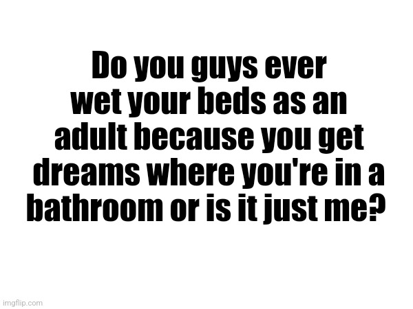 Pls some1 relate 2 this ? | Do you guys ever wet your beds as an adult because you get dreams where you're in a bathroom or is it just me? | image tagged in relate,please | made w/ Imgflip meme maker