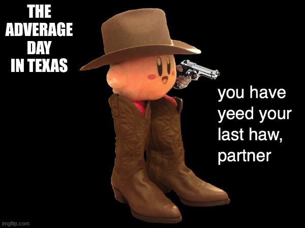 Texas be like... | THE ADVERAGE DAY IN TEXAS | image tagged in texas,kirby | made w/ Imgflip meme maker
