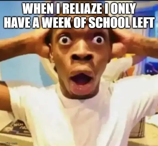 Surprised Black Guy | WHEN I RELIAZE I ONLY HAVE A WEEK OF SCHOOL LEFT | image tagged in surprised black guy | made w/ Imgflip meme maker