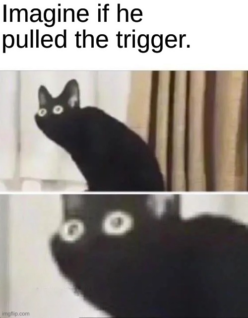 Oh No Black Cat | Imagine if he pulled the trigger. | image tagged in oh no black cat | made w/ Imgflip meme maker